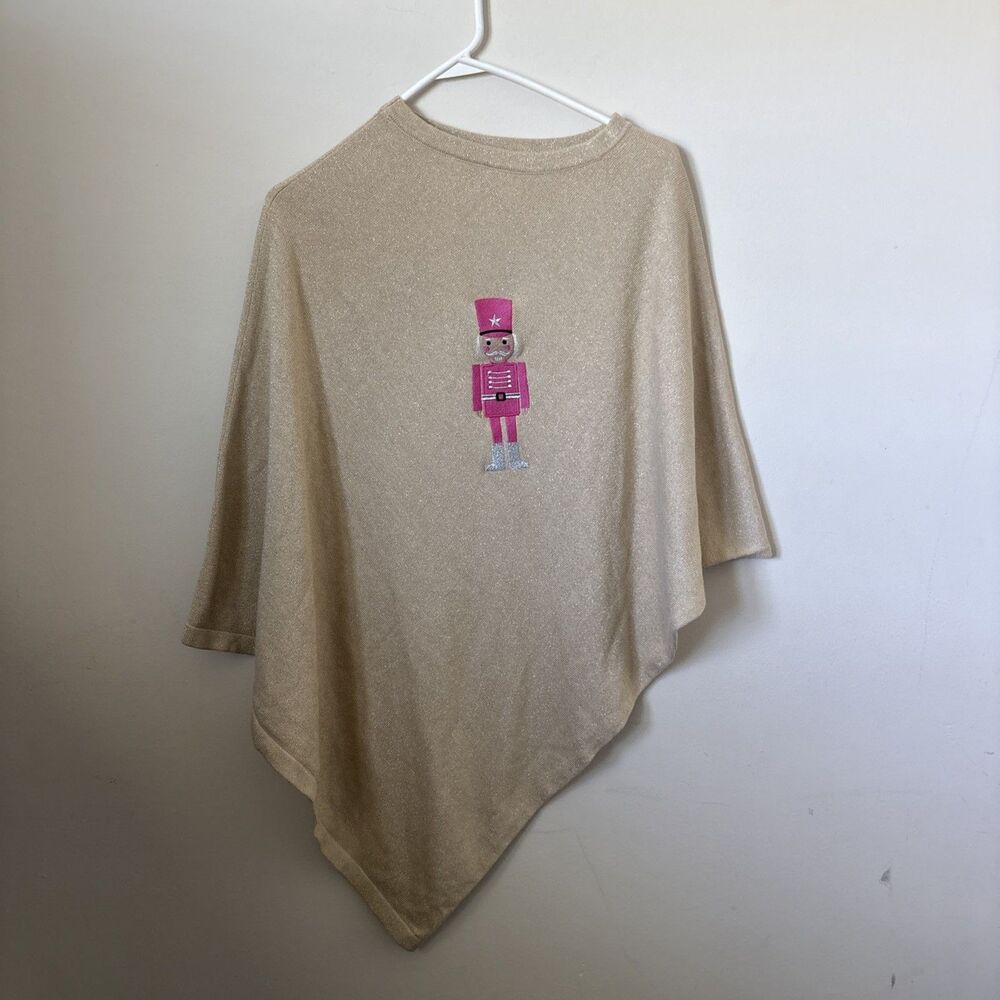 Top it Off Nutcracker Poncho in Gold with Pink Nutcracker One Size